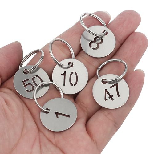 Number Labels with Rings 100pcs Stainless Steel Key Tags Numbered 1 to 100 Rust Proof Metal Identification Markers for Luggage Lockers Keychains B