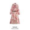 2025 Spring Women's European Floral Print Midi Dress with Belt