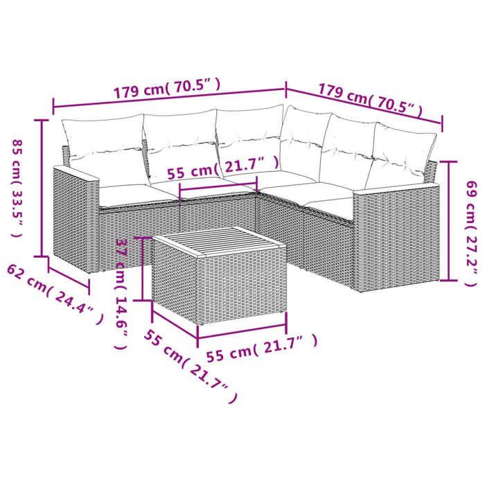 VidaXL Salon de Jardin avec Coussins 6 pcs, Canapés de Terrasse, Ensemble de Meubles de Patio, Mobilier d'Extérieur, Gris 3258371