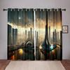 Future Cyberpunk City Sky On Sale Blackout Window Curtain for Bedroom Living Room Bathroom Kicthen Door High Shading New Pattern