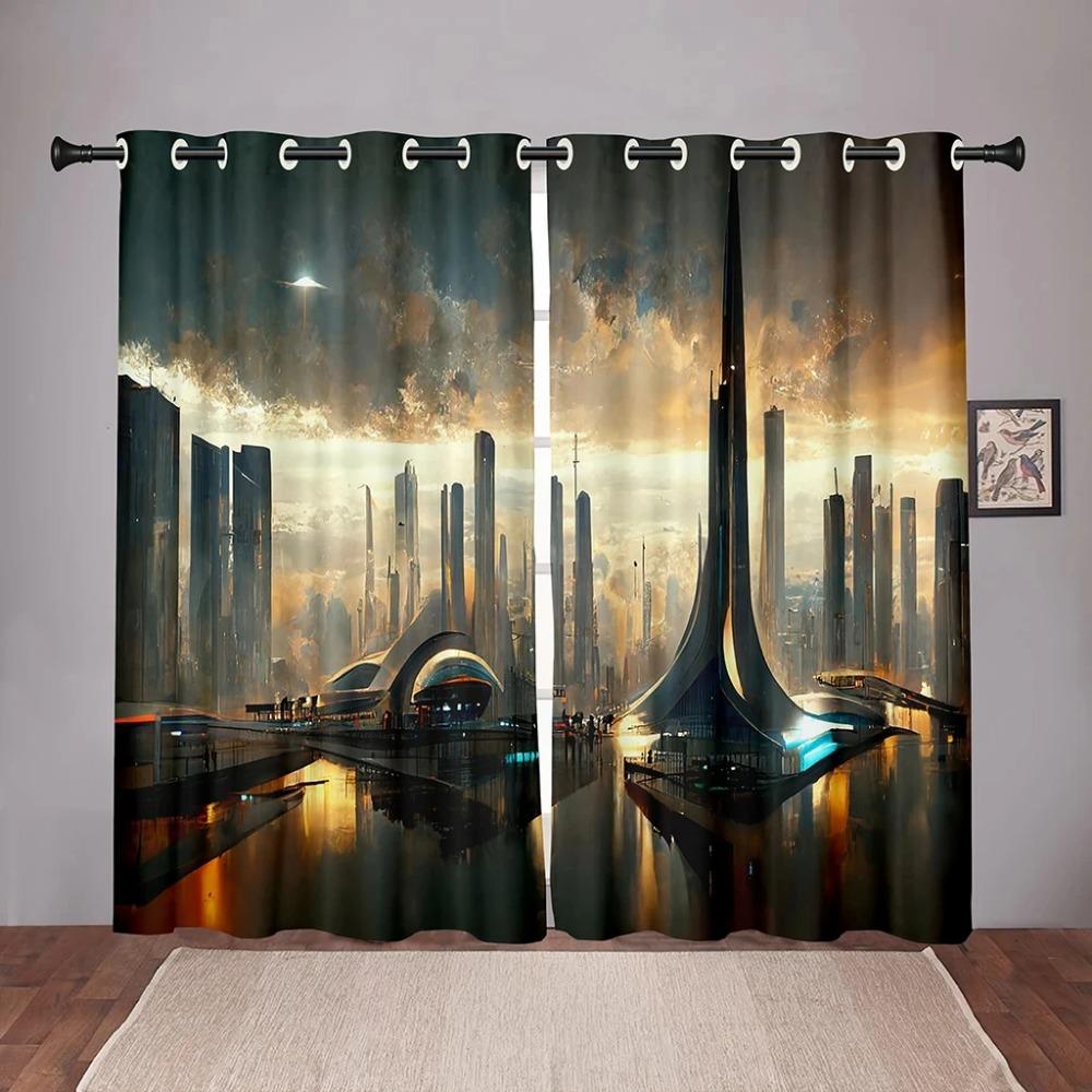 Future Cyberpunk City Sky On Sale Blackout Window Curtain for Bedroom Living Room Bathroom Kicthen Door High Shading New Pattern
