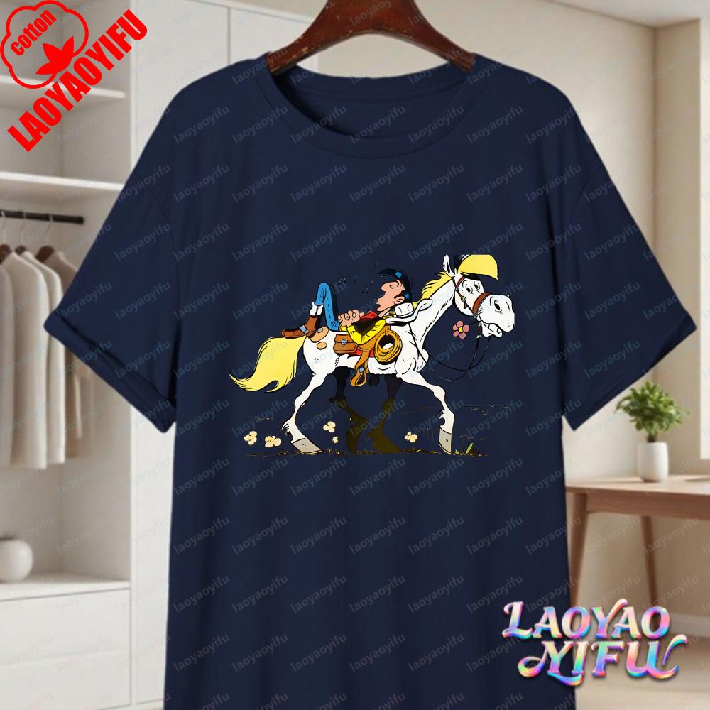 Смелая футболка с рисунком Lucky Luke Злодей Жонглирование Арт Модная футболка Подарок фанату Lucky Luke Летнее Развлечение Винтаж Комикс Хлопковые Топы Унисекс Одежда