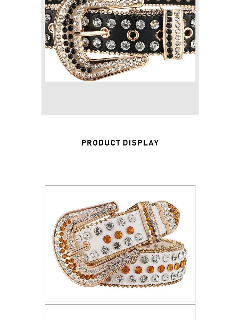 Women's Rhinestone Crystal Waist Belt for Jeans or Dress, European and American Style with Inlaid Rivets