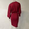 Осенне-весеннее женское платье, облегающее однотонное платье-футляр с наклонным вырезом на одно плечо, рукава-фонарики, эластичное платье миди для покупок на работу