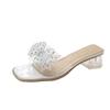 Women Crystal Chunky Sandals New Summer Sexy Fashion Bows Shining Open Toe Sandals Women Design Outdoor High-heeled Slippers