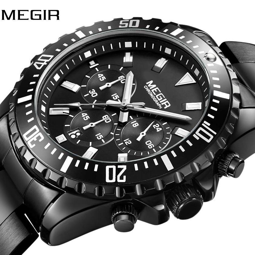 Мужские кварцевые часы с хронографом из нержавеющей стали, водонепроницаемые, светящиеся аналоговые 24-часовые наручные часы для мужчин, зеленый циферблат