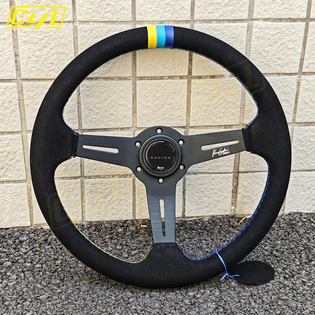 14inch 350mm JDM Modified Car Styling Suede Leather Steering Wheel 3 Color Stitching Racing Gaming Steering Wheel Universal