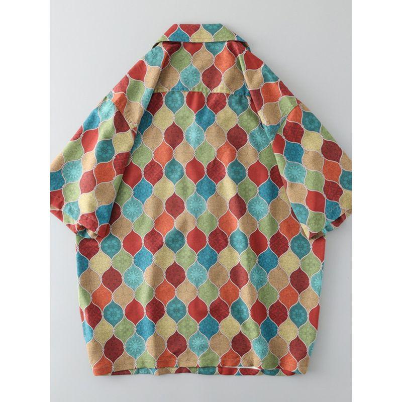 Рубашка с кубинским воротником Мужская с коротким рукавом Ретро Летняя Свободного кроя Ледяной шелк Модная Модная Куртка Экспорт Экспорт Мужская рубашка