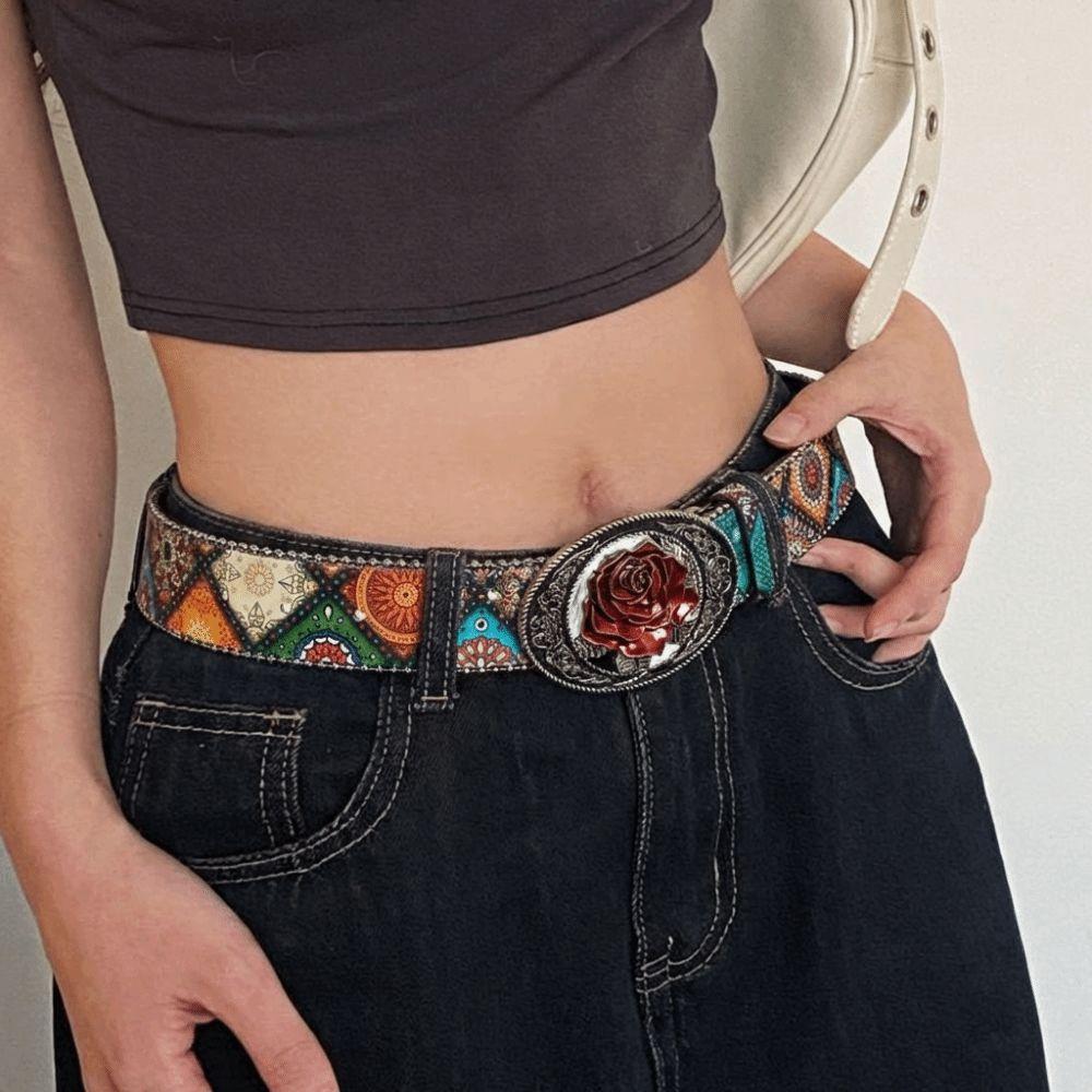 Rivet Design Women's Gothic Belt Rose Belt Buckle Punk Belt Waist Belt Clothing Accessories