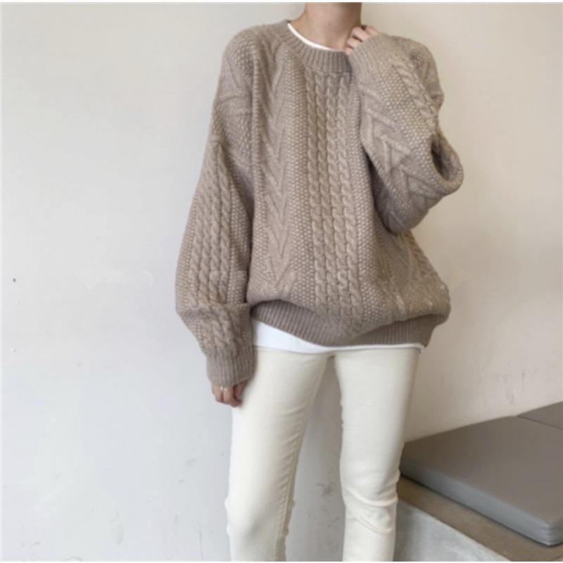 Autumn and Winter New Soft Waxy Twist Soft Milk Blue Sweater Women's Casual Loose Bottoming Sweater Knitted Sweater Top