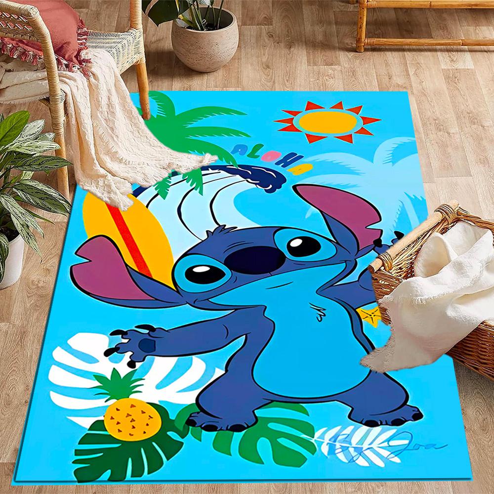 Stitch Stars Fantasy Artwork Disney Cartoon Theme Anti-Slip Rug - Polyester, Home Decor, Suitable for Bedrooms, Living Rooms, Doorways, and Studios