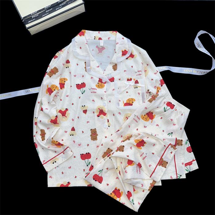 Комплект из 2 предметов пижамы для женщин осень-зима женская пижама ночная рубашка повседневная универсальная пижама