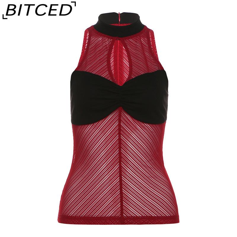 BITCED Summer Women's Fashion Sexy O-Neck Sleeveless Mesh Tank Top