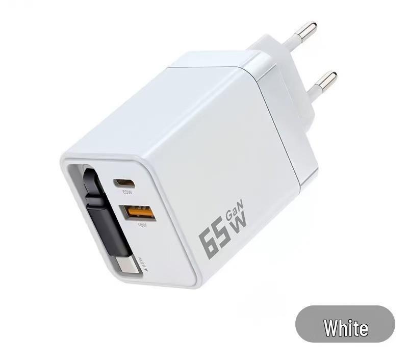 120W Gallium Nitride Charger with Retractable A+C Cable for Apple & Android Fast Charging