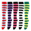Women Striped Knee-high Socks Colorful Stretchy Knee-length Socks Ribbed Leg Warmers for Costume Party Street Daily Wear