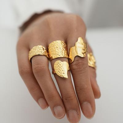 Персонализированное кольцо, Нержавеющая сталь, Вакуумное покрытие 18K золотом, Неправильная форма, Широкая лицевая часть, Открытое, Ювелирное изделие