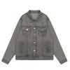 Mens Oversized Cotton Denim Jacket With Stand Collar Embroidered Detail - Streetwear Hoodie-Style Outerwear Winter