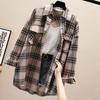 Клетчатое пальто женское осенне-весеннее, с длинными рукавами, средней длины, свободная куртка-кардиган с длинными рукавами и тонкими пуговицами