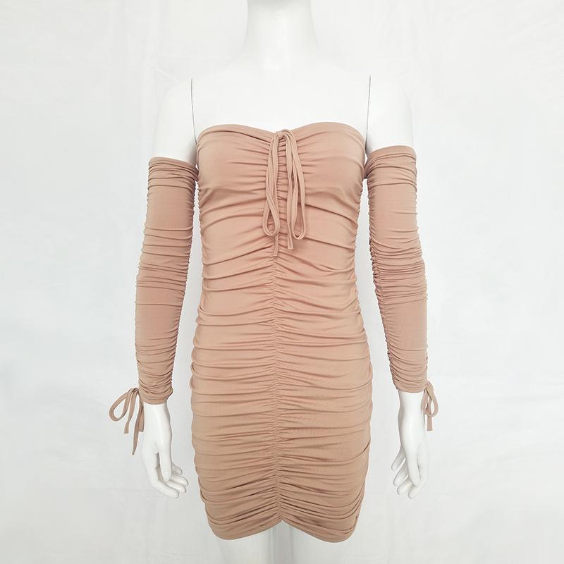 Осенне-зимнее бандажное платье женское сексуальное с открытыми плечами с длинным рукавом тонкое эластичное облегающее платье для вечеринки черное, белое, желтое, красное, кофейное, армейский зеленый, SML