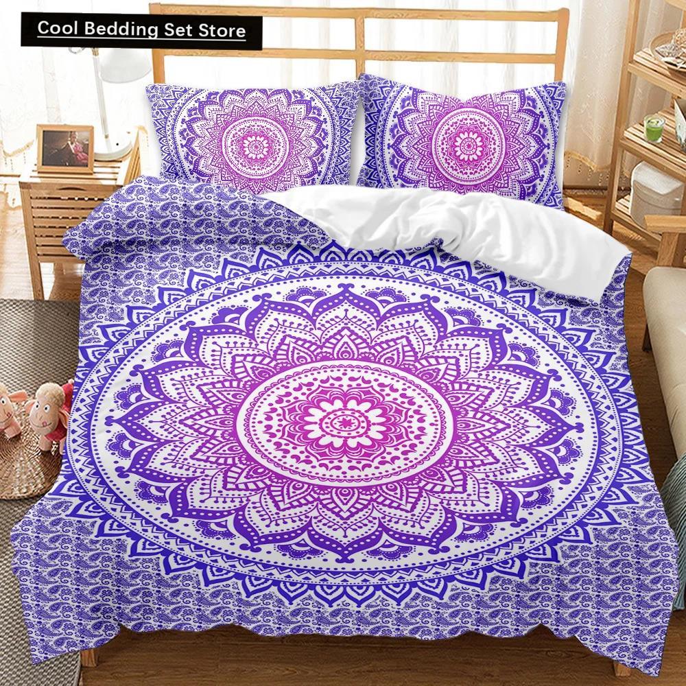 Comforter Bohemian Mandala Queen Size Tie Dye Spiral Hippie Boho Bedding Set Exotic Floral Polyester Qulit