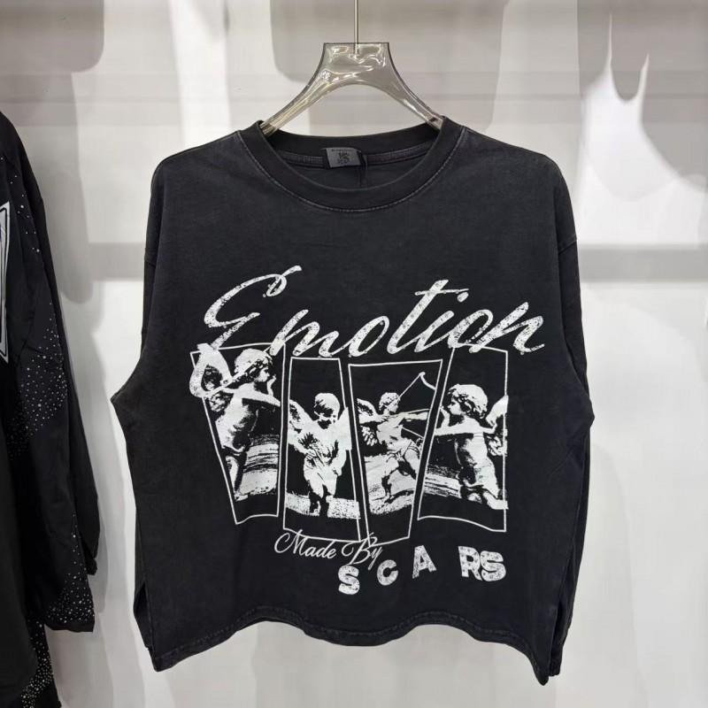 2026 Unisex Retro Angel Letter Print Long Sleeve T-Shirt Cotton