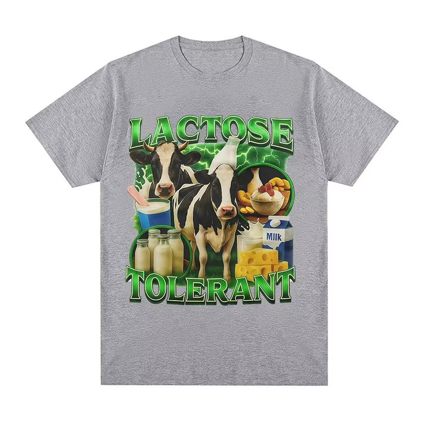 Lactose Tolerant Cow Funny Dairy Lover Graphic TShirt Unisex Women Fashion High Quality Cotton T Shirts Fashion ONeck Cotton Tees