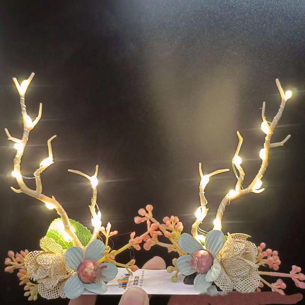 Make Up With Led Light Flower Branch Twig Women Hair Clip Korean Style Hair Clip Christmas Antlers Hairpin Hair Accessories