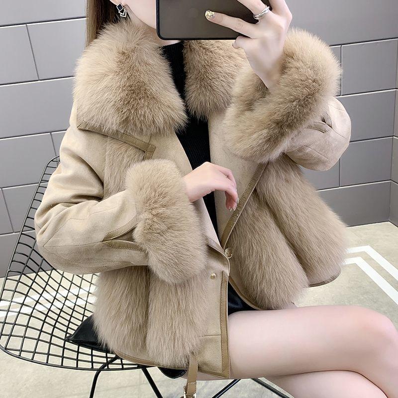 European and American new imitation fox fur jacket women's short imitation suede coat light winter clothing