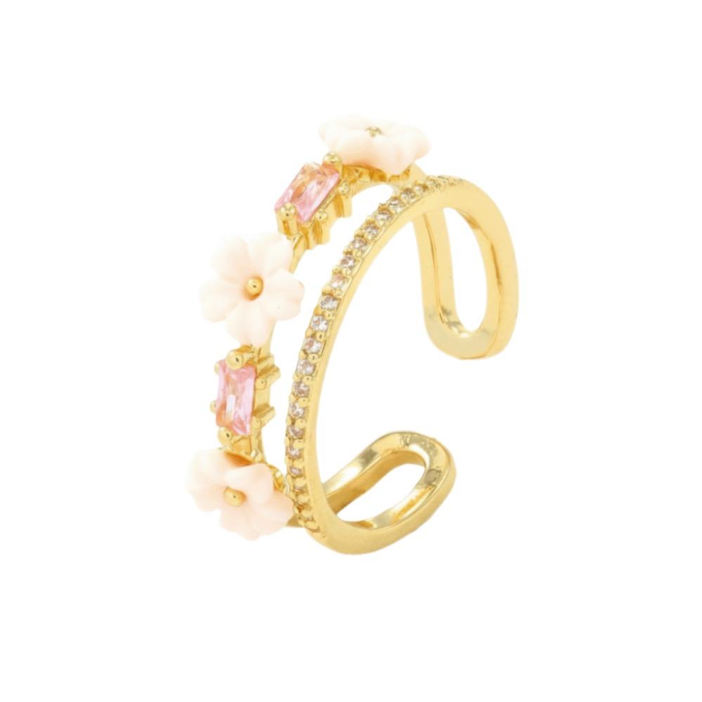 Unique Gold Color Flower Ring Exquisite Design Sparkling Inlaid Open-end Ring Sweet Crystal Zirconia Ring Vacation Accessories