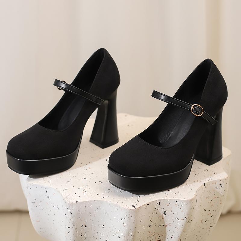 Women's High-heeled Single Shoes Spring and Summer New Waterproof Table Thick Heel Large Size Shallow Mouth Low-top Shoes