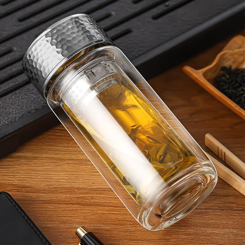 Double-Walled Borosilicate Glass Tea Cup with Hammered Lid