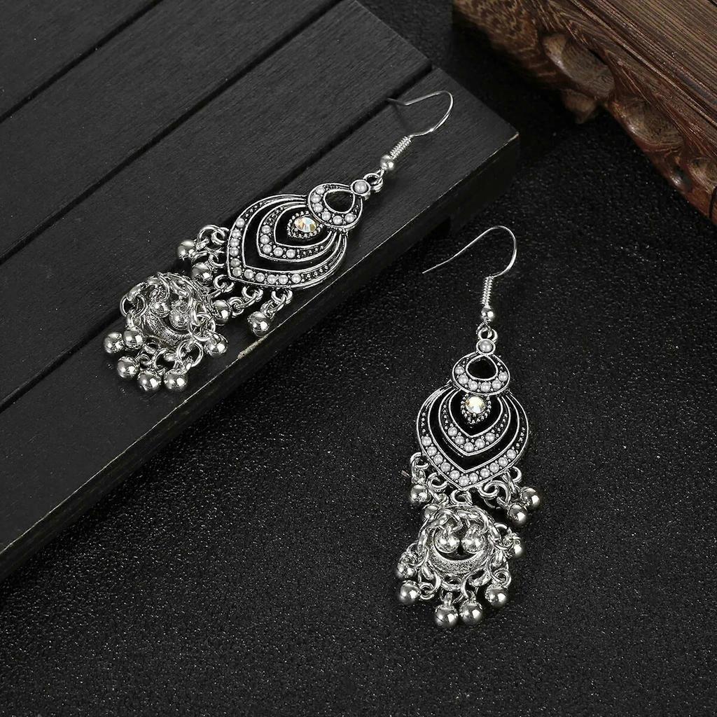 RSAMD Silver Carve Dangle Drop Earring Boho Ethnic Tassels Jewelry Gift for Women