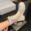 2024 New White Breathable Mesh Cool Boots Thick Sole Versatile Summer Boots Hollow Out Boots Spring/Summer Thin Style