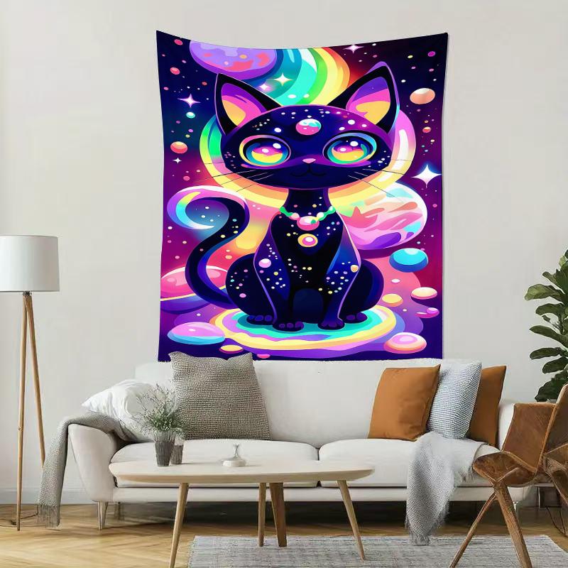 Starlight Spirit Cat Animation Digital printing polyester wall tapestry suitable use in living rooms bedrooms offices bars party
