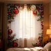 2 Panels Christmas Curtains 2D Flat Printed Balls Curtain with Snowflakes And Pine Branches Holiday Window Drapes Decoration for Bedroom Living