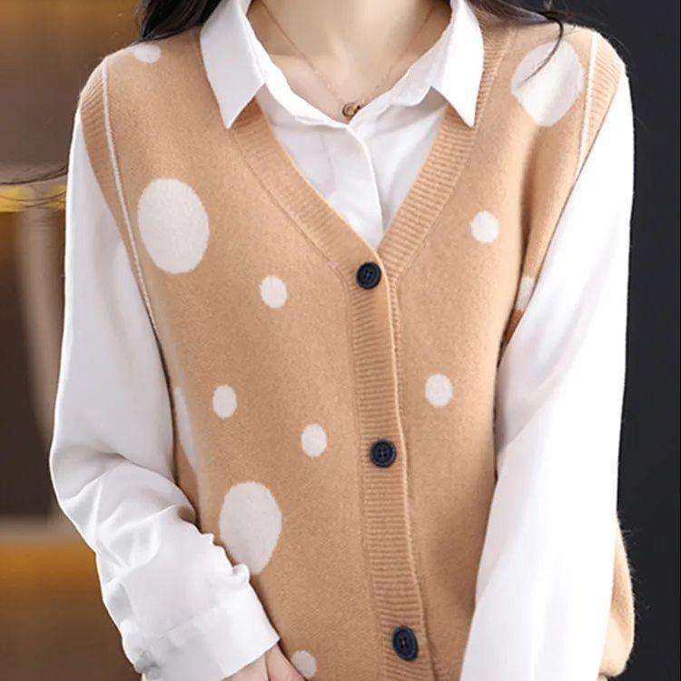 Spring Versatile and Fashionable Knitted Vest for Women Color Blocked Sleeveless Cardigan V-neck Stylish Slim