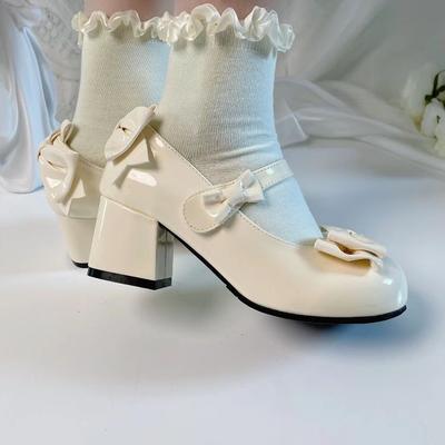 2024 летние мягкие японские туфли Mary Jane на толстом каблуке в британском стиле с бантом в стиле ретро, маленькие кожаные туфли Tide