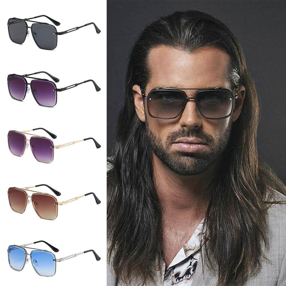 Big Metal Frame Gradient Sunglasses Classic Driving Oversized Square Sunglasses UV400 Protection Traveling Shades