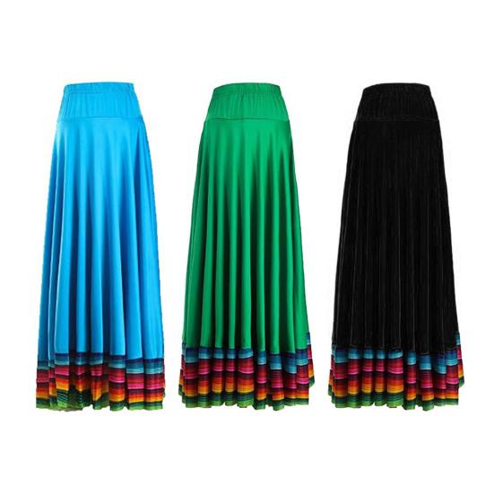 Maxi Skirt Ladies Folk Dance Skirt Elastic Waist Spanish Swing Skirt Rainbow Large Swing Hem Mexican Flamenco Performance Skirt