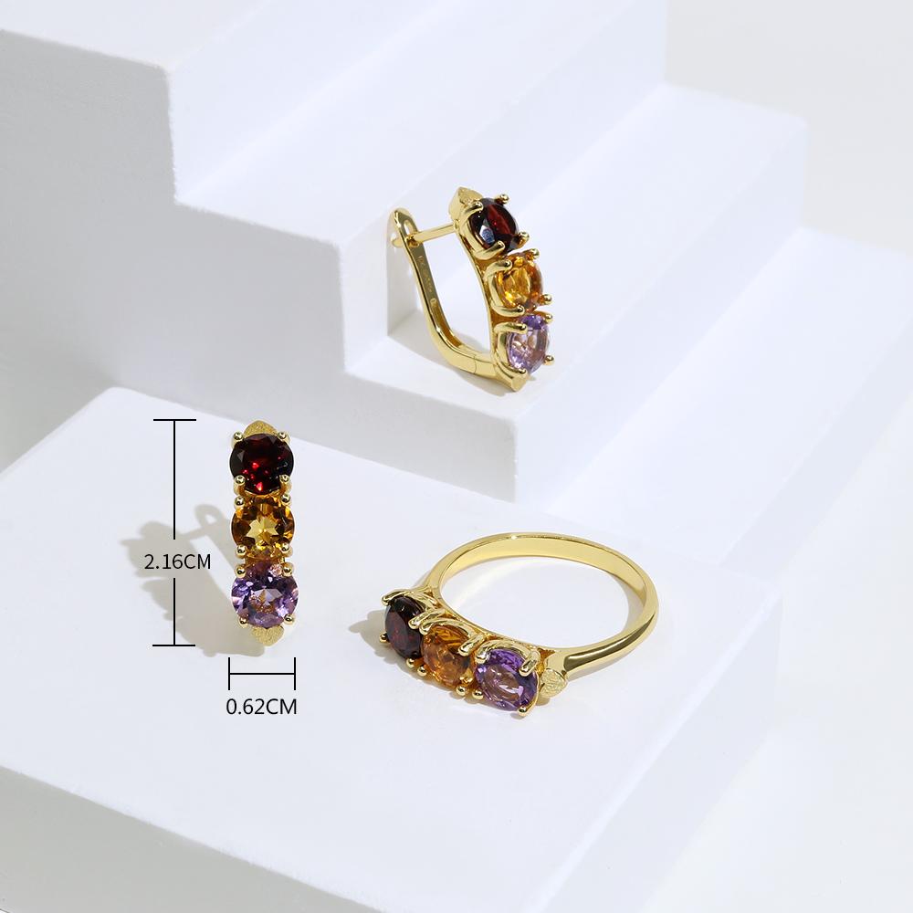 925 Sterling Silver Jewelry Set Natural Mix Gemstones Round 6mm Clasp Earrings Rings Classic Designs for Women Wife Nice Gift