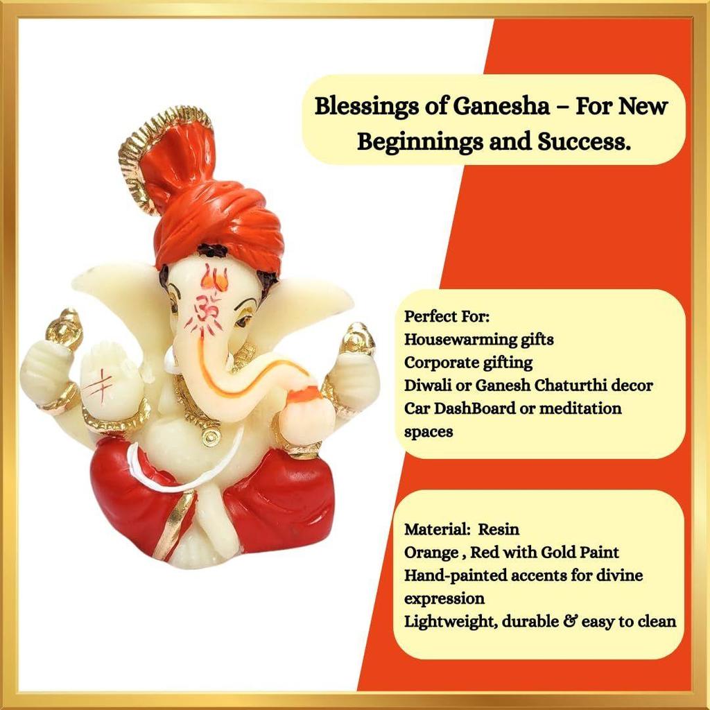 Polyresin Lord Ganesha Idol for Car Dashboard, Home, Office | Ganpati Statue for Mandir Decor | Handcrafted Ganesh Murti