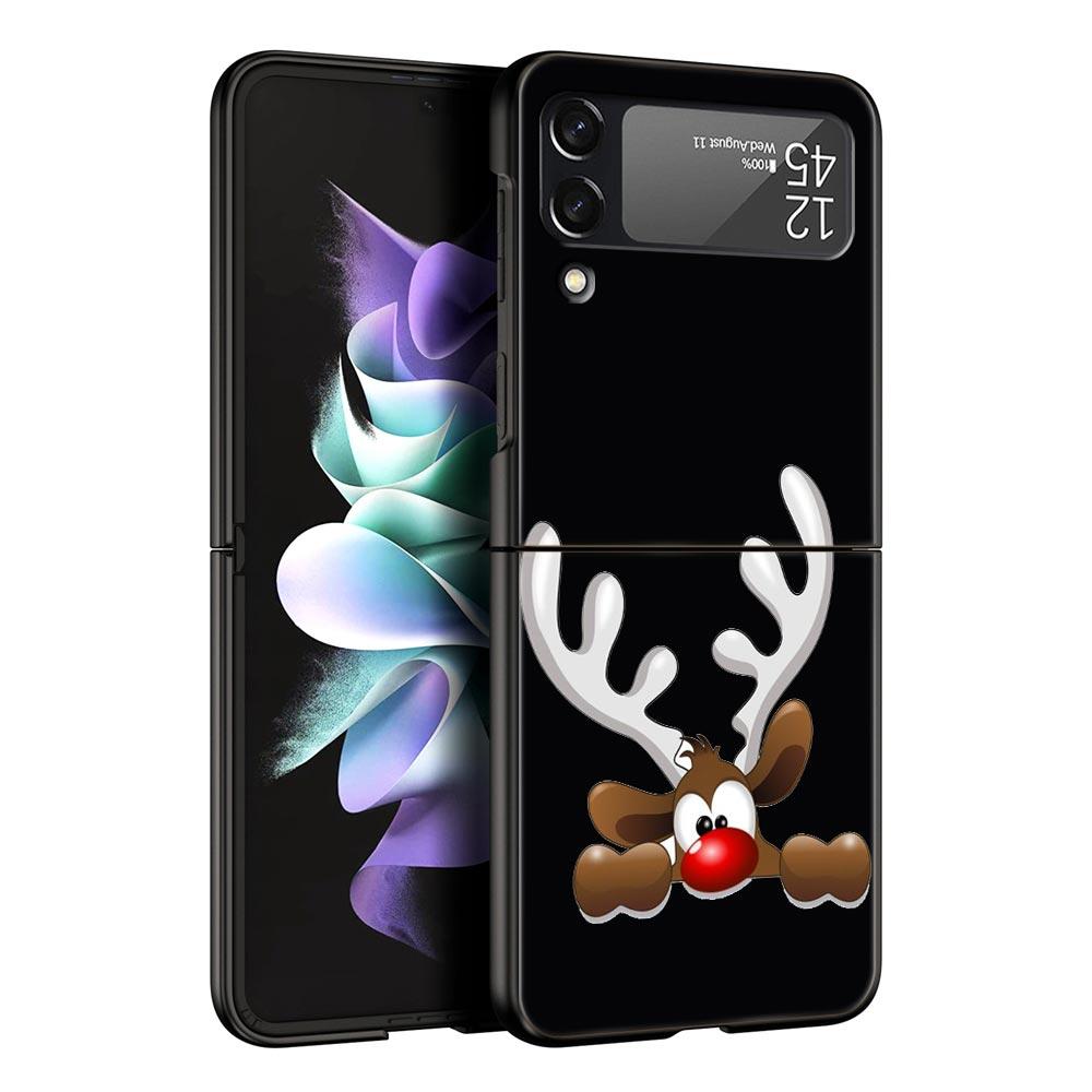 Christmas Cute Cartoon Z Flip 4 Phone Case For Samsung Z Flip 3 5G Black Hard Shell Galaxy ZFlip3 ZFlip5 Cover Folding Luxury