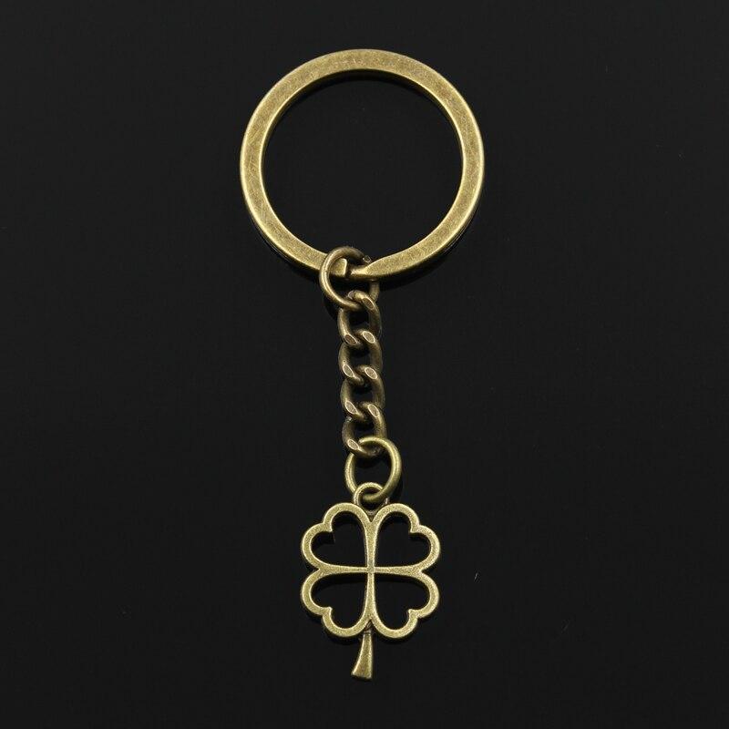 Fashion 30mm Key Ring Metal Key Chain Keychain Jewelry Antique Bronze Silver Color Hollow Four Leaf Clover 24x17mm Pendant