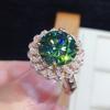Luxury Big Round Green Cubic Zirconia Stone Ring For Women Fashion Rose Gold Color Wedding Ring Bridal Engagement Jewelry Gifts