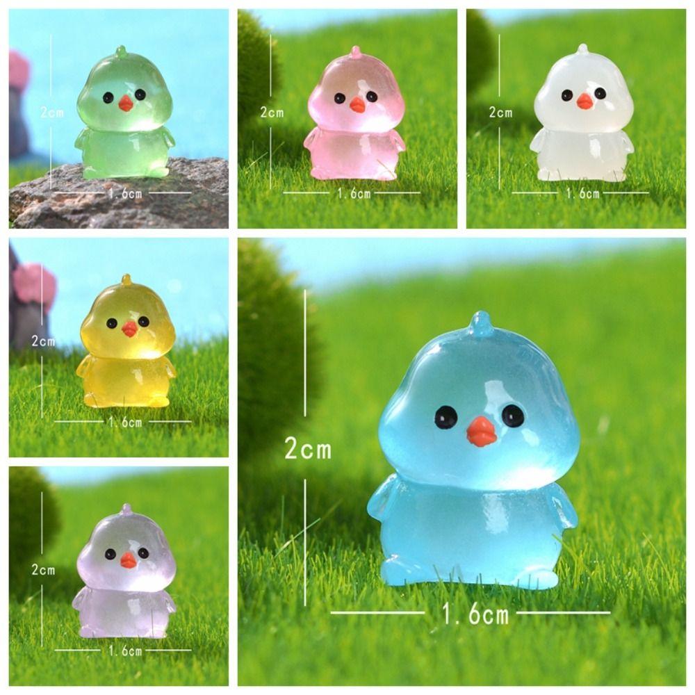 Glow in Dark Luminous Chick Figurines Resin Crafts Mini Chick Statue Car Accessories