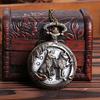 Retro Vintage Hollow Wolf Flower Carved Pendant Necklace Quartz Pocket Watch