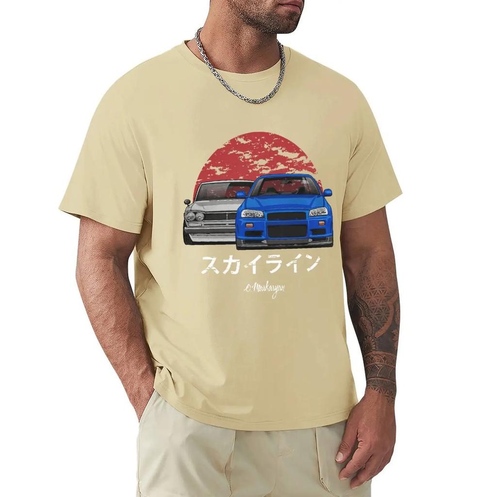 Skyline R34 Hakosuka Jdm футболки для мужчин 100% хлопок сумасшедшие футболки круглый воротник автомобиль автомобильная футболка одежда идея подарка