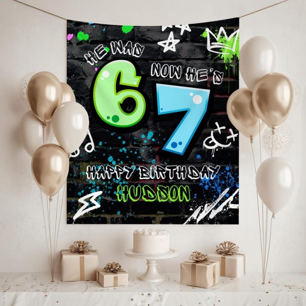 6 7 Birthday Tapestry Single Sided 2D Print Soft Polyester Wall Tapestry Kids Birthday Party Decor Fun Energetic Accessory Gift