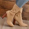 Модные сексуальные женские короткие сапоги с острым носком на толстом высоком каблуке, новые темпераментные сапоги из флока длиной до середины икры, современные туфли