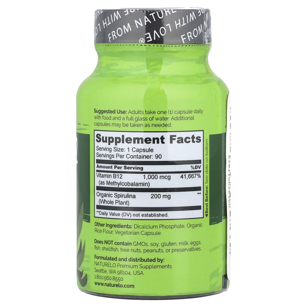 Vegan B12 with Spirulina, 90 Easy-to-Swallow Capsules